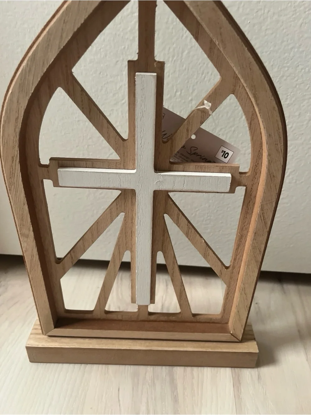 Wooden Decorative Cross Arch - Natural and White